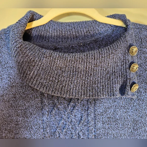 Christopher & Banks 100% Cotton Blue Sweater with Button Detail Sz L - Picture 2 of 8